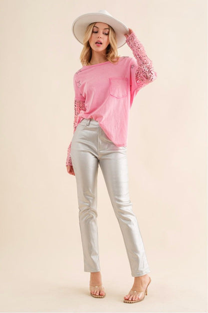 pink cotton sequin top