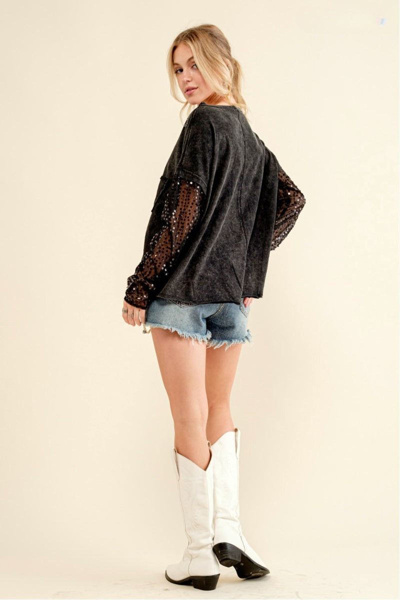 black long sleeve sequin top