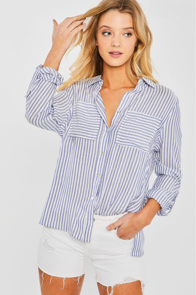 womens blue striped shirt