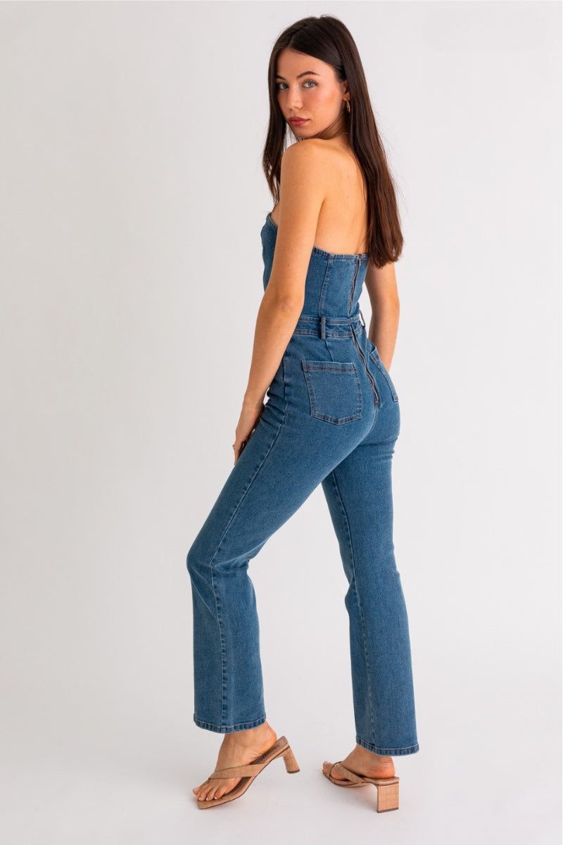 womens denim jumpsuit, jean strapless women