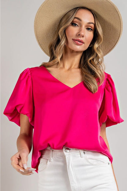 pink satin puff sleeve top