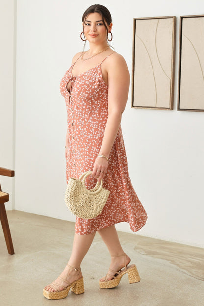 plus size floral coral Floral Spaghetti Strap Dress - Curvy