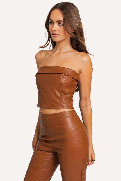 tan Leather Tube Top -Tan