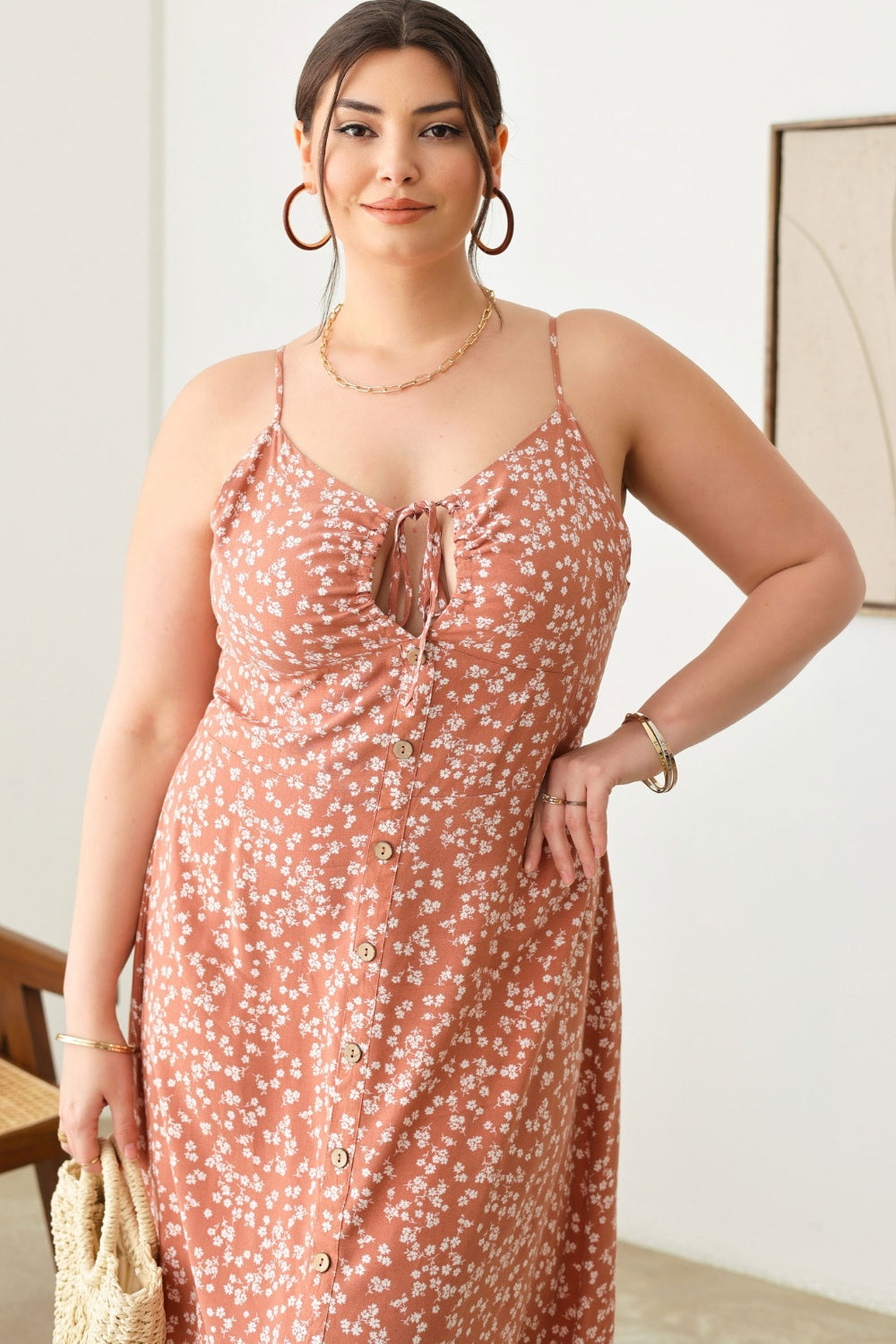 Floral Spaghetti Strap Dress - Curvy