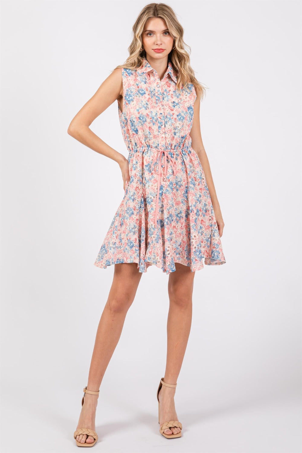 womens summer dress Floral Eyelet Sleeveless Mini Dress