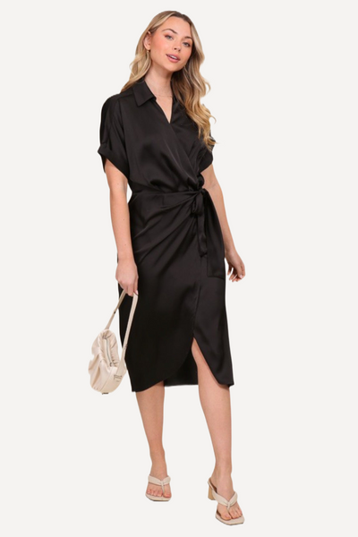 Black Satin Mini Dress, casual dress, satin