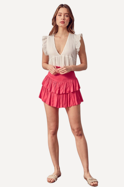 pink layered mini skirt, Juniors' Pink Layered Mini Skirt