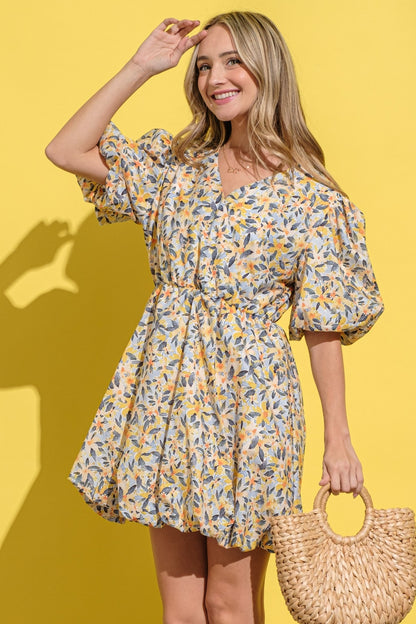 Fall Floral Puff Sleeve Dress