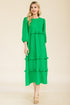 green Tiered-Ruffle Midi Dress