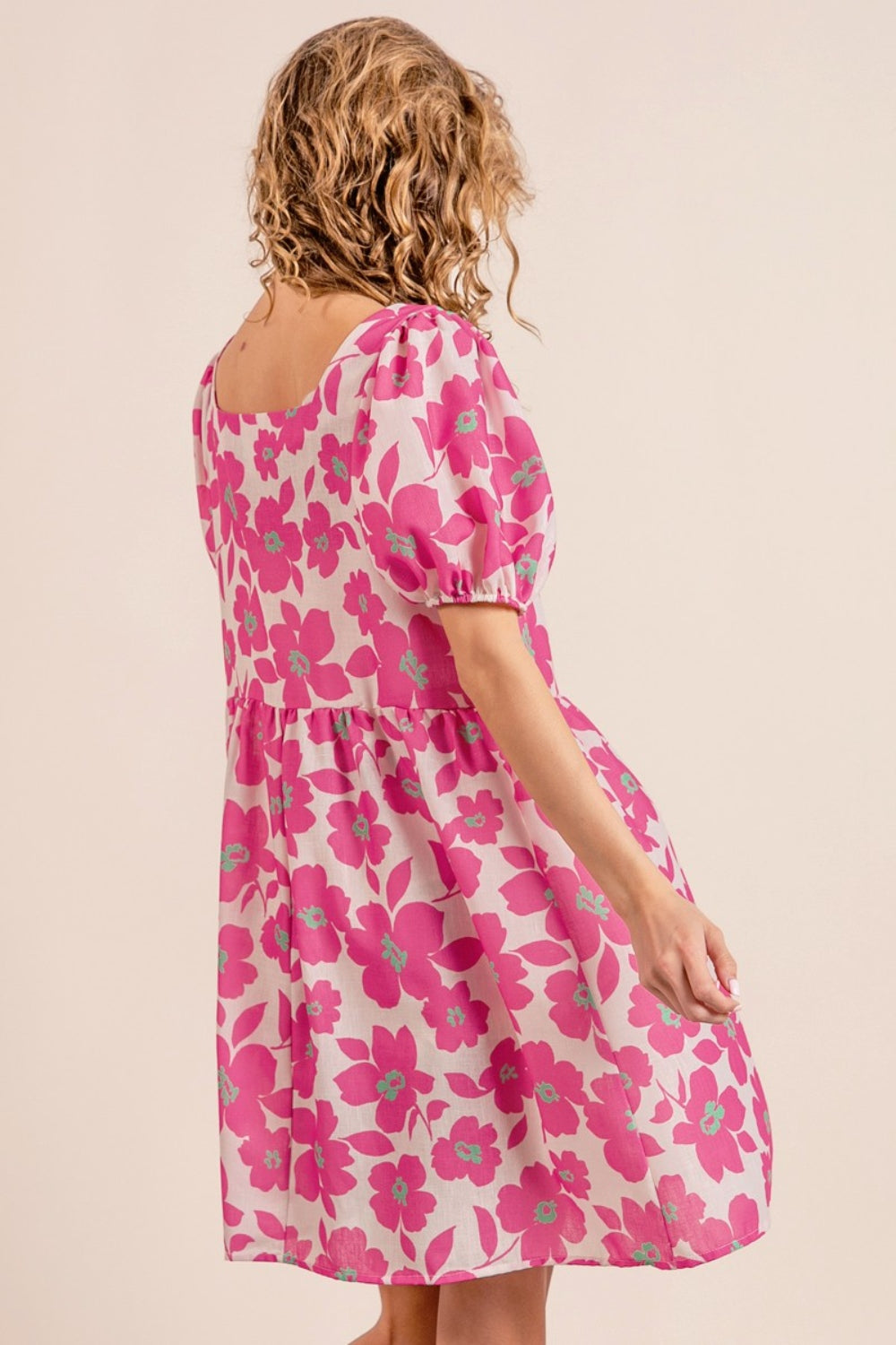 Pink Floral Puff Sleeve Mini Dress