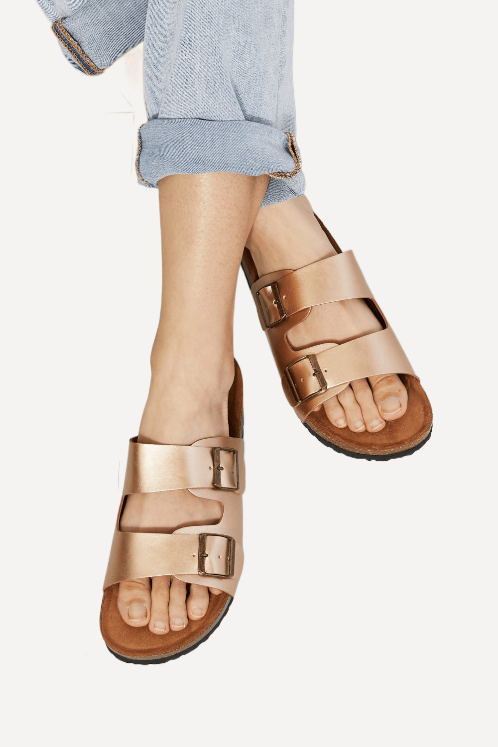 Double-Banded Slide Sandal in Gold - LK’s Boutique