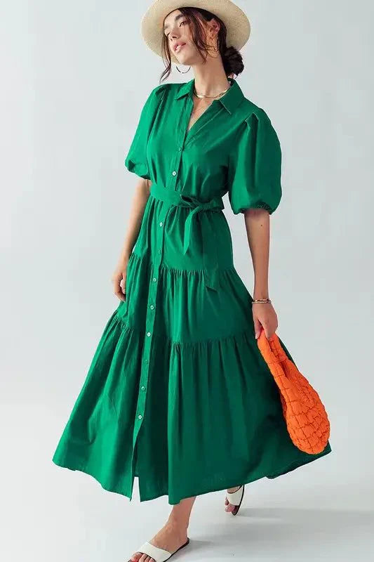 green tiered dress