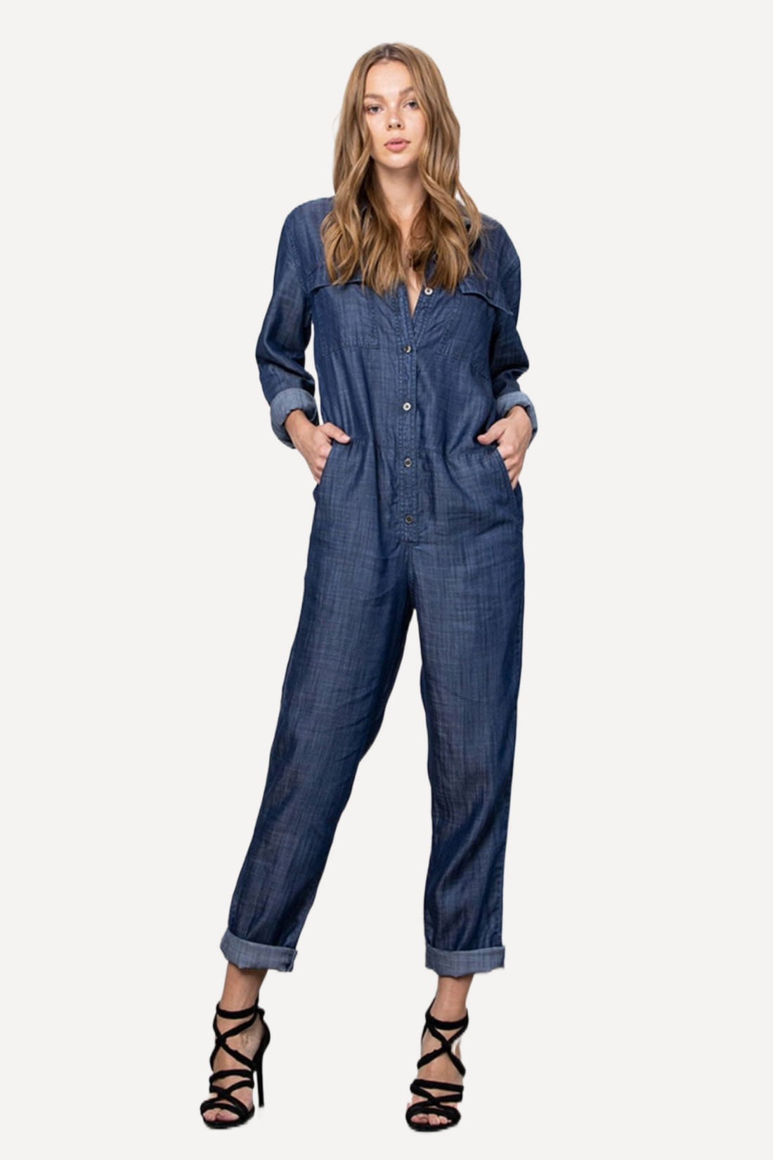 Denim Long Sleeve Jumpsuit, casual jean jumpsuit, spring jumpsuit