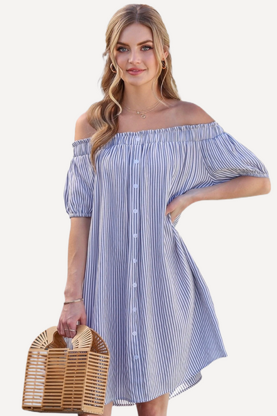 Off Shoulder Striped Dress - LK’s Boutique