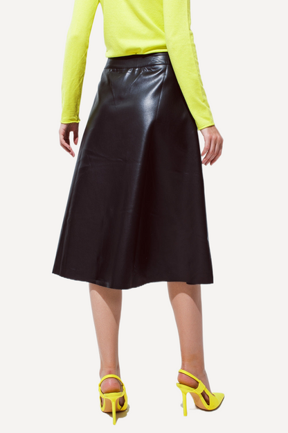Black Leather Buttoned Midi Skirt