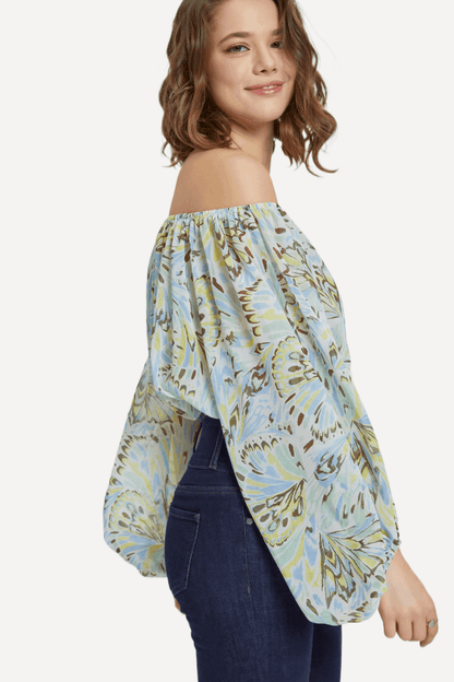 blue Floral Cold Shoulder Top - LK’s Boutique