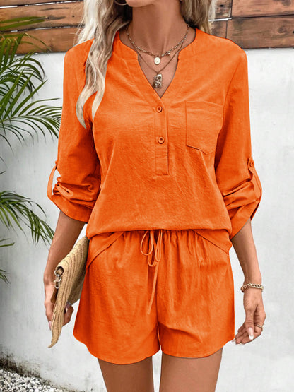 orange Cotton Shorts and Long Sleeve Top