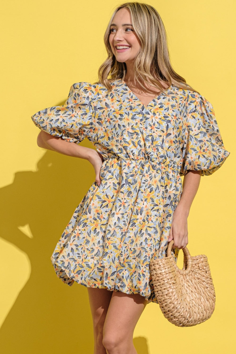 Fall Floral Puff Sleeve Dress