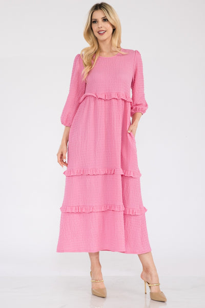 light pink Tiered-Ruffle Midi Dress