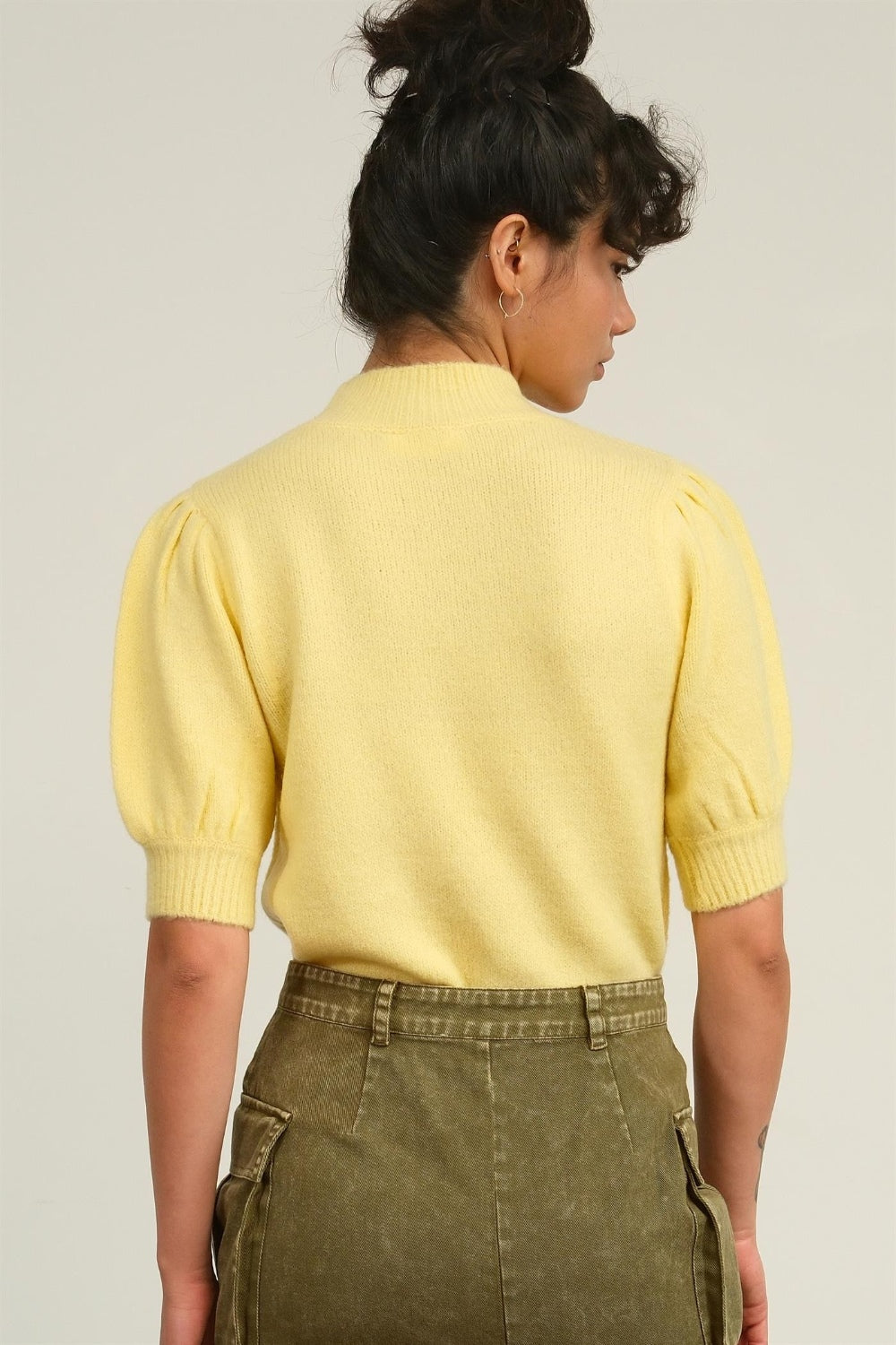 Puff Short Sleeve Knit Top - Yellow