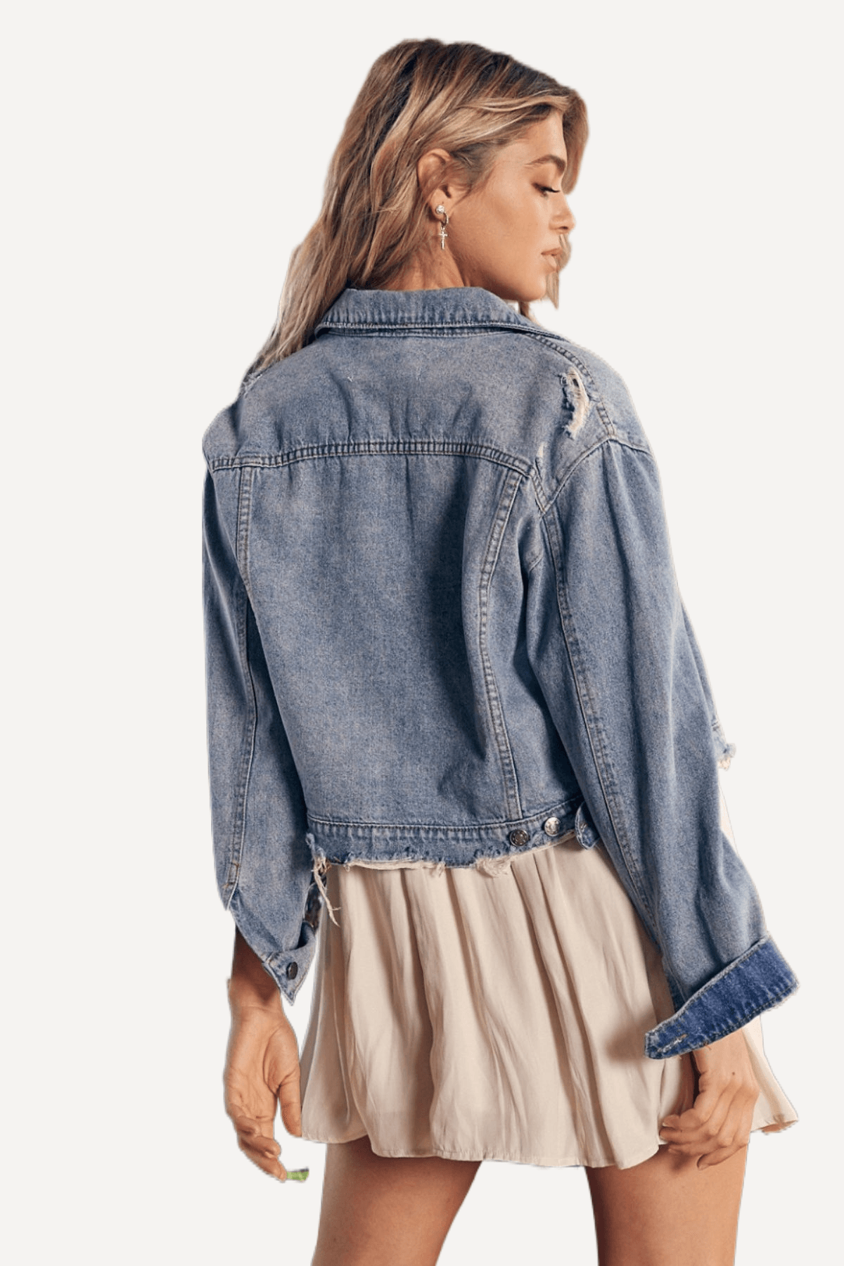 Distressed Denim Jacket Cropped - LK’s Boutique