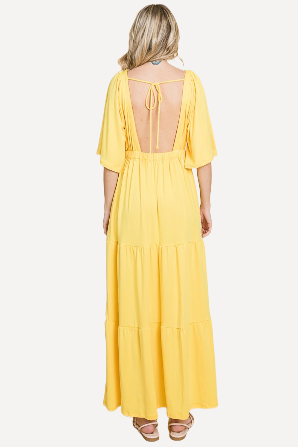 Backless Tiered Dress - Yellow