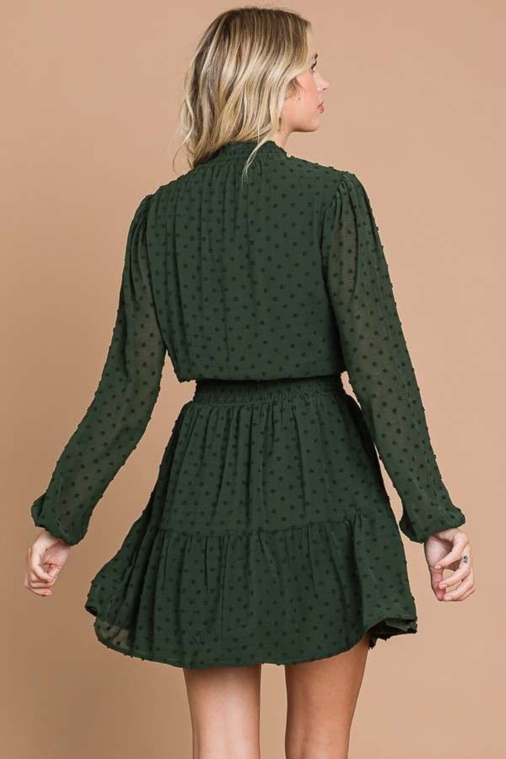 Swiss Dot Mini Dress - Dark Green