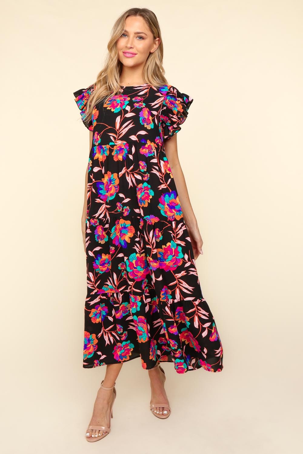 womens Black Floral Maxi Dress