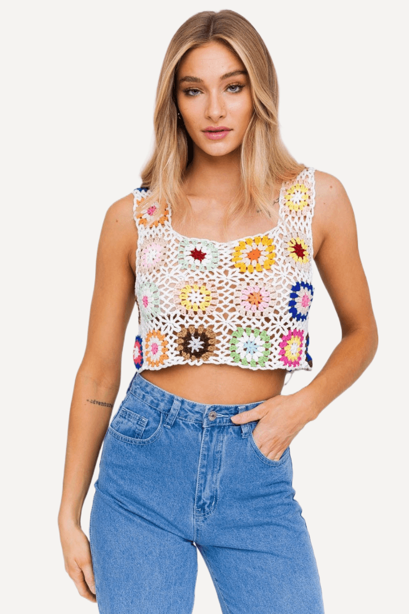 cropped Floral Cropped Crochet Top