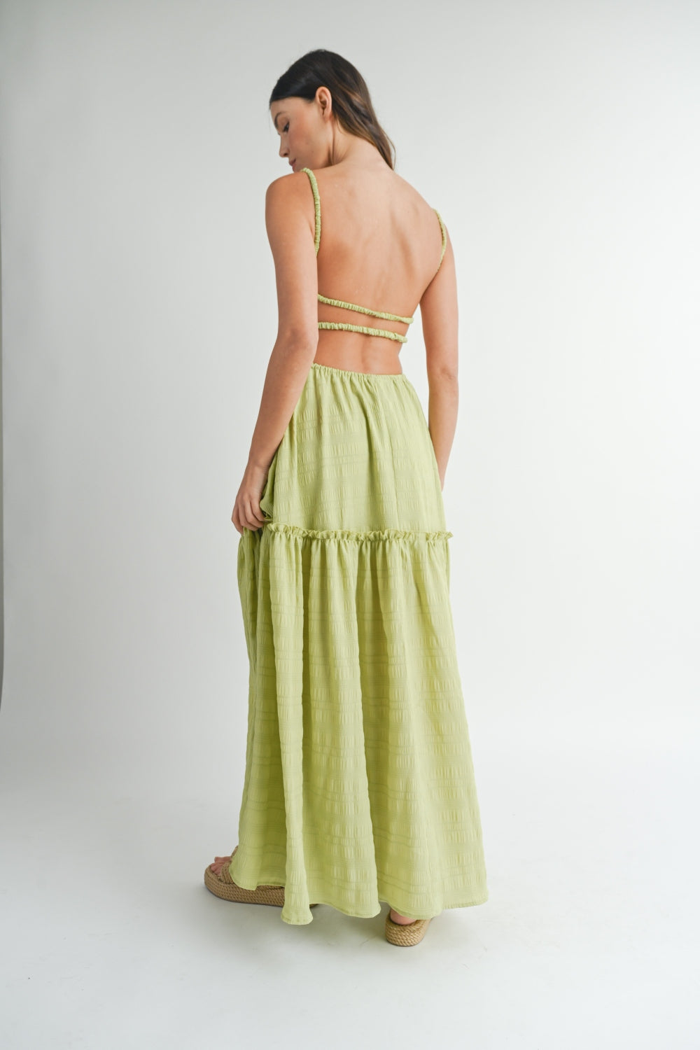 Cutout Waist Backless Maxi Dress - Green