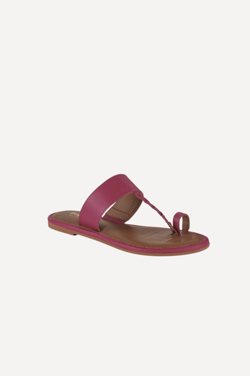 pink Toe Ring Braided Leather Sandals