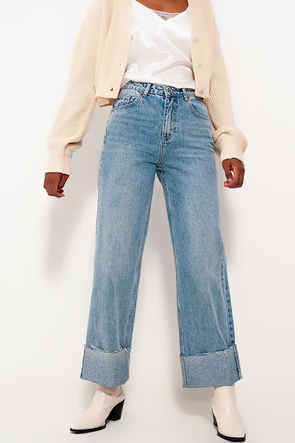 Straight Leg Jeans with Turn Up - LK’s Boutique