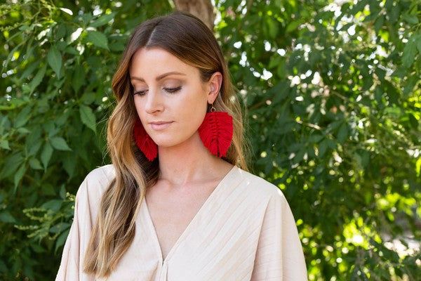 Red Macrame Leaf Earrings - LK’s Boutique