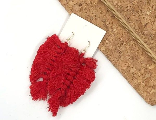 Red Macrame Leaf Earrings - LK’s Boutique