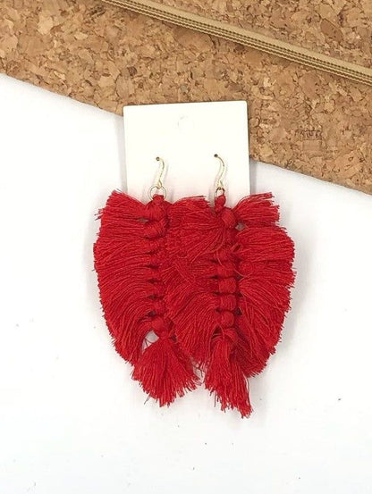 Red Macrame Leaf Earrings - LK’s Boutique