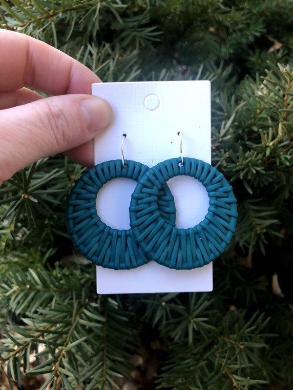 Teal Raffia Rattan Circle Cutouts - LK’s Boutique