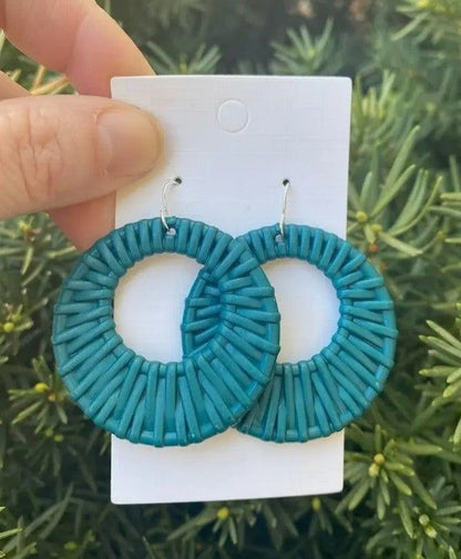 Teal Raffia Rattan Circle Cutouts - LK’s Boutique