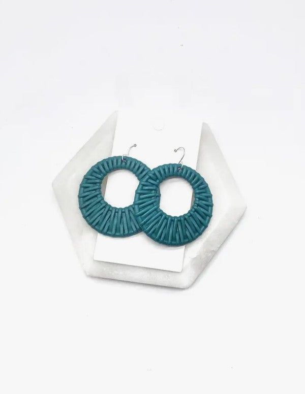 Teal Raffia Rattan Circle Cutouts - LK’s Boutique