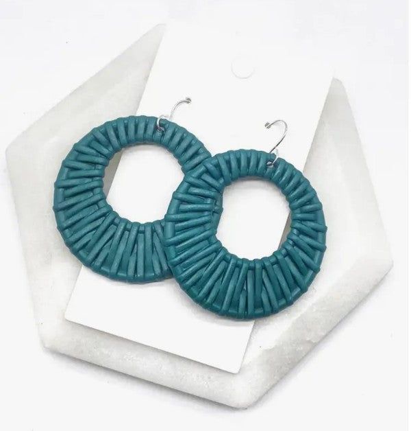 Teal Raffia Rattan Circle Cutouts - LK’s Boutique