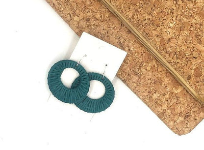 Teal Raffia Rattan Circle Cutouts - LK’s Boutique