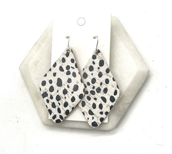 Black and White Spotted Leather Earrings - LK’s Boutique