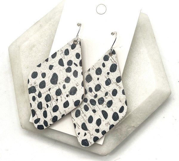 Black and White Spotted Leather Earrings - LK’s Boutique