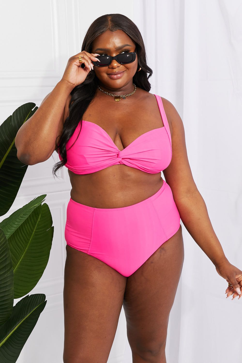 Take A Dip Twist High-Rise Bikini in Pink - LK’s Boutique