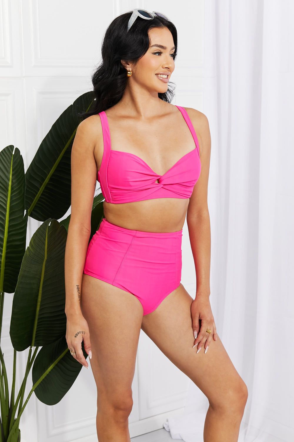 Take A Dip Twist High-Rise Bikini in Pink - LK’s Boutique