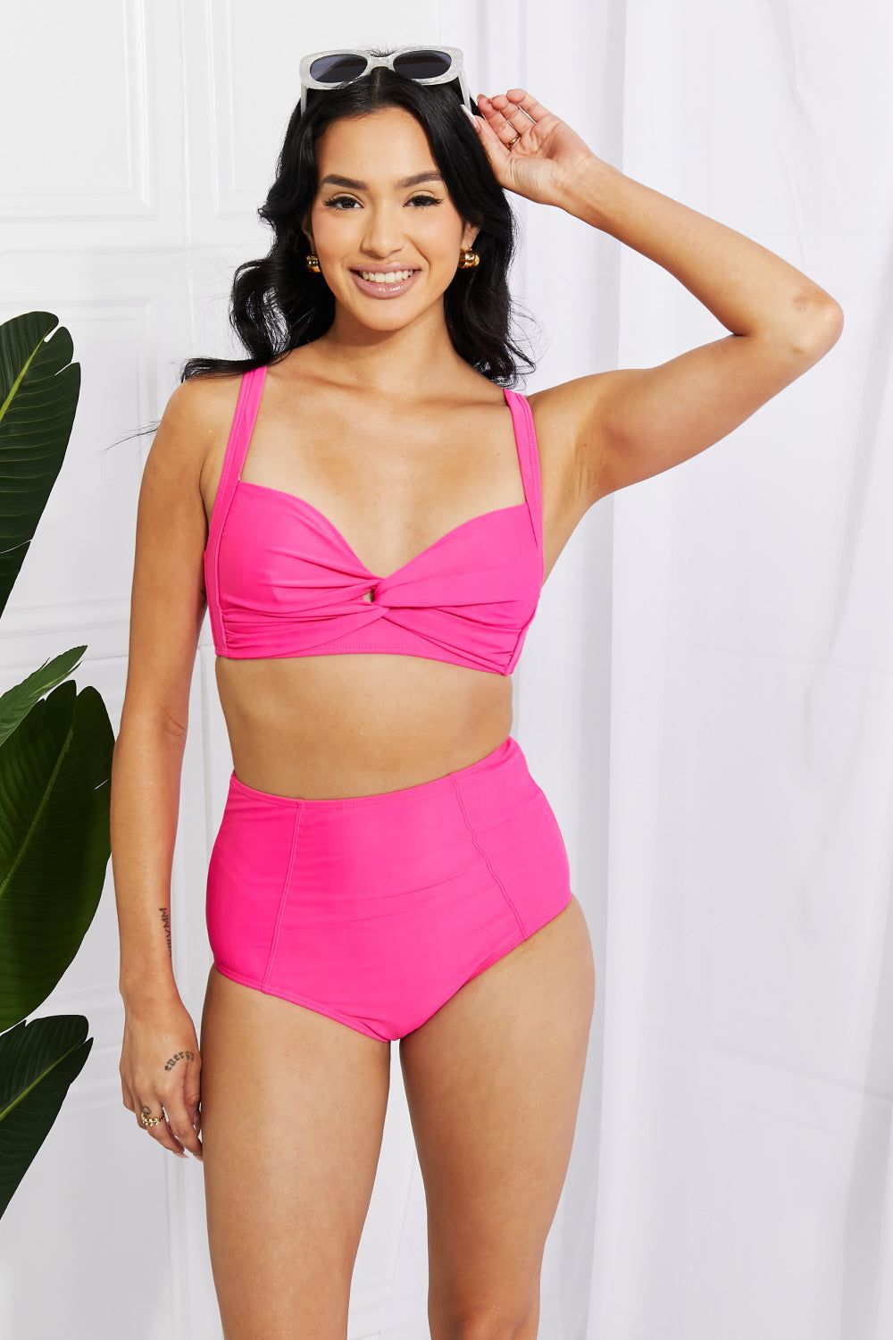 Take A Dip Twist High-Rise Bikini in Pink - LK’s Boutique