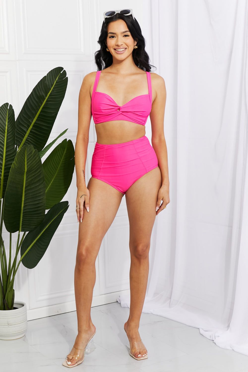 Take A Dip Twist High-Rise Bikini in Pink - LK’s Boutique