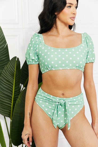 Polka Dot Puff Sleeve Bikini in Gum Leaf - LK’s Boutique