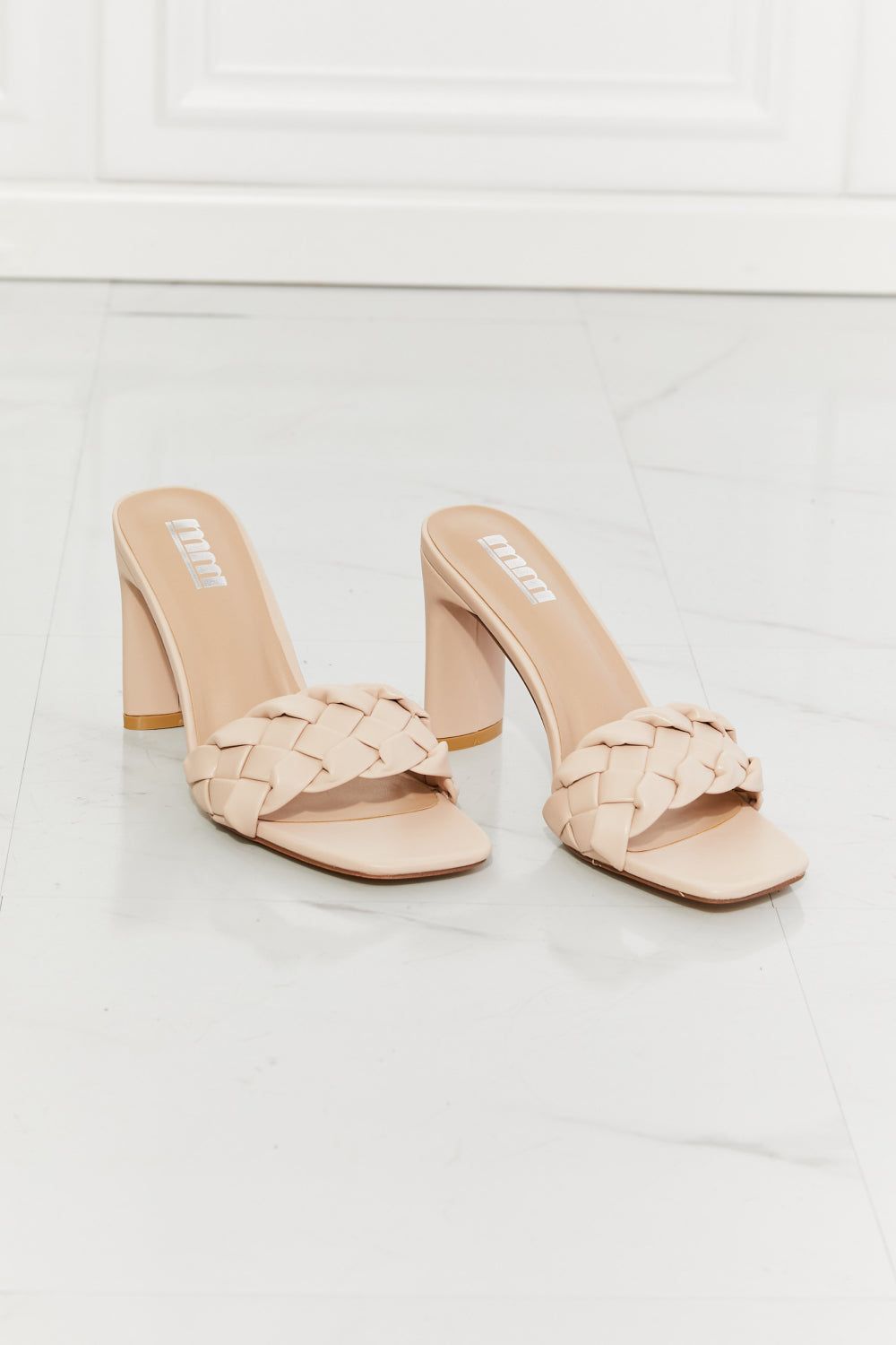 Braided Block Heel Sandals in Beige - LK’s Boutique