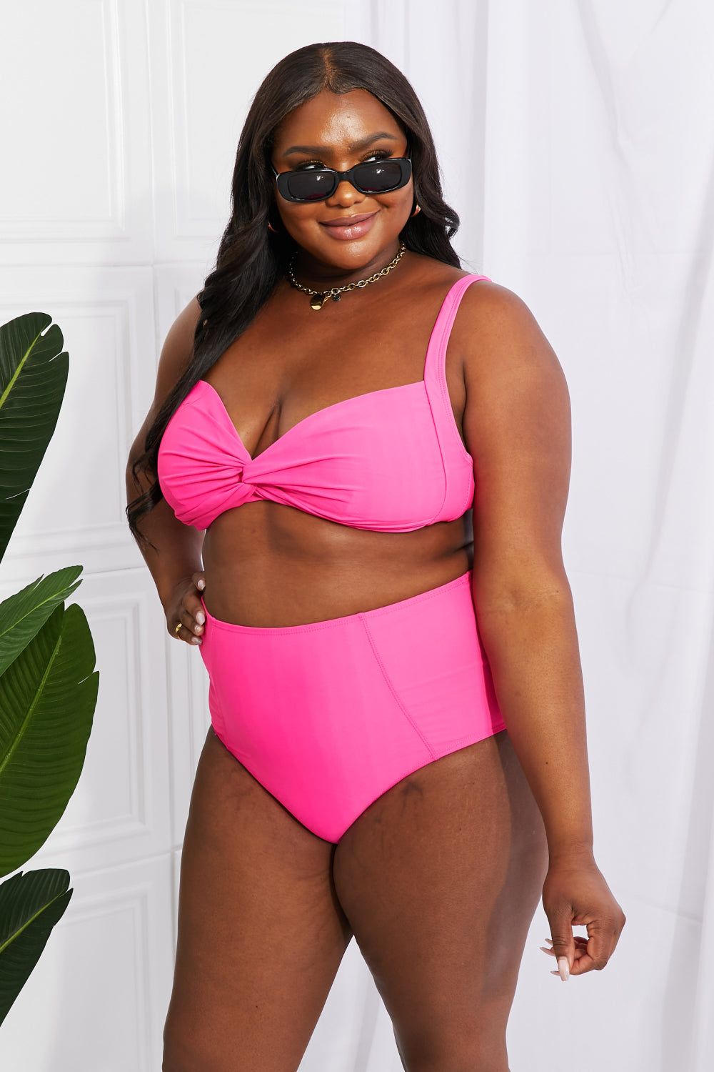 Take A Dip Twist High-Rise Bikini in Pink - LK’s Boutique