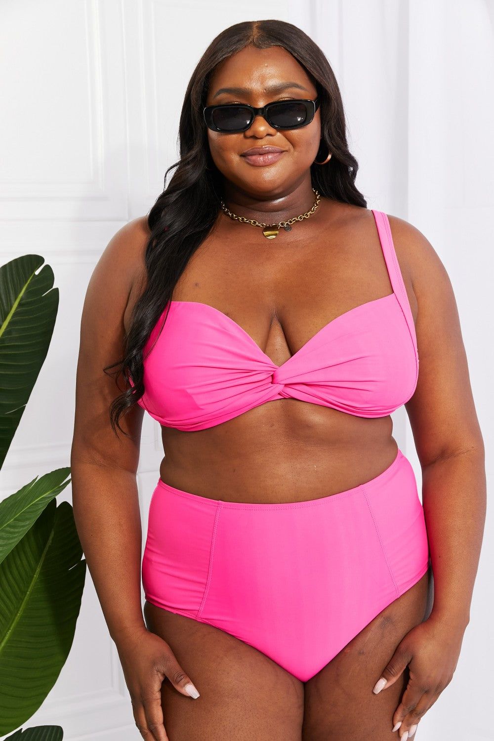 Take A Dip Twist High-Rise Bikini in Pink - LK’s Boutique